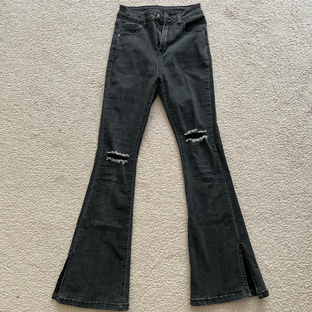 SHEIN high waist ripped flare leg jeans